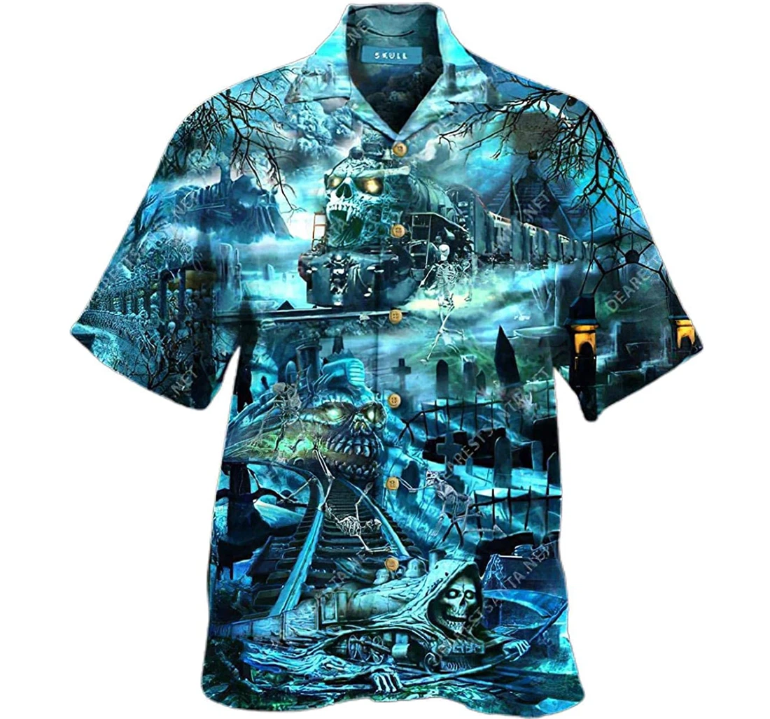 Personalized Death Train Skull Hawaiian Shirt, Button Up Aloha Shirt For Men, Women