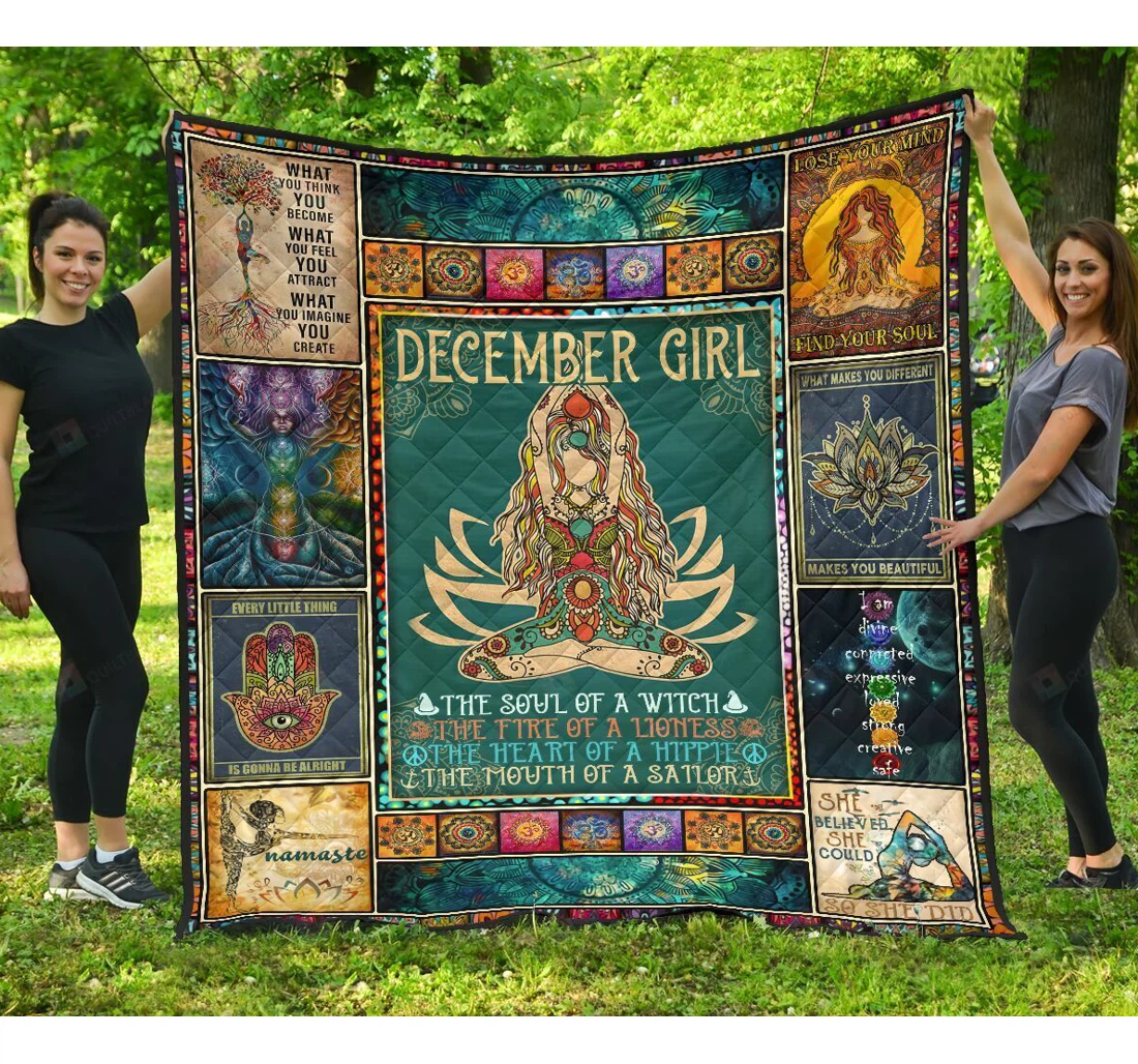 Throw Blanket, Quilt - December Girl Yoga Namaste Premier Great Gifts Sherpa Fleece