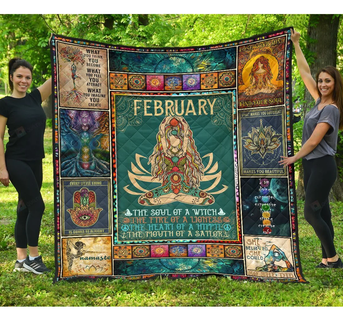 Throw Blanket, Quilt - February Girl Yoga Namaste Premier Great Gifts Sherpa Fleece