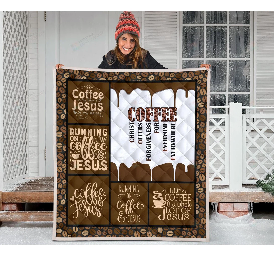 Throw Blanket, Quilt - Coffee Jesus Great Gifts Sherpa Fleece