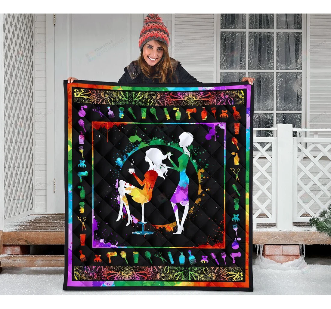 Throw Blanket, Quilt - Hairstylist In The Salon Art Sherpa Fleece