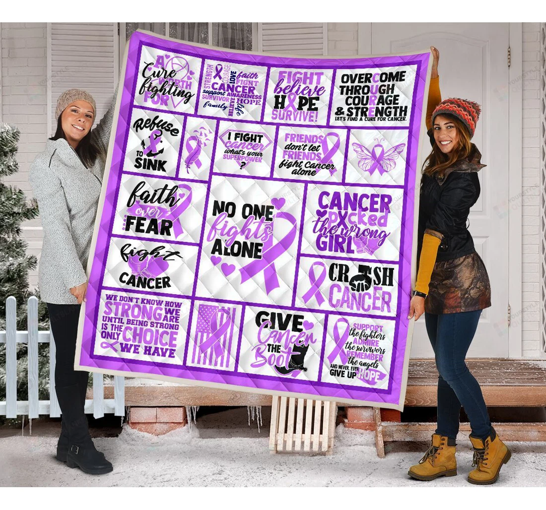 Throw Blanket, Quilt - Breast Cancer Typo Purple No One Lights Alone Sherpa Fleece