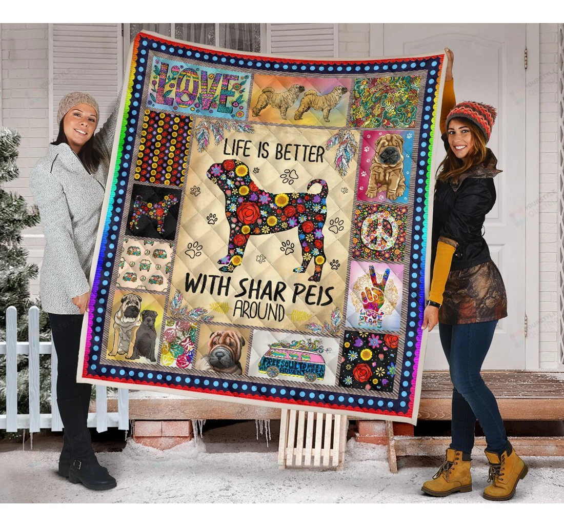 Throw Blanket, Quilt - Sharpei Life Is Better Sherpa Fleece