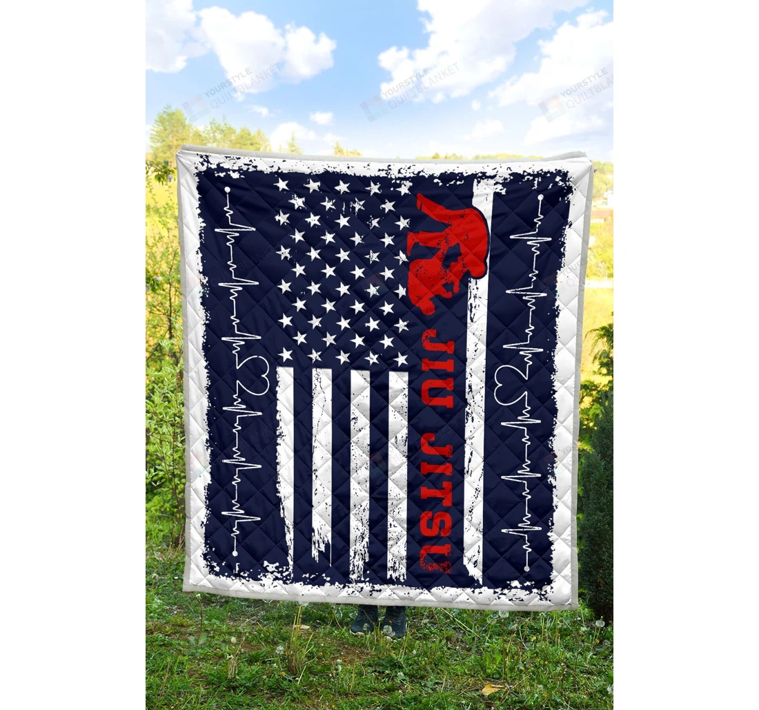 Throw Blanket, Quilt - Jiu-jitsu American Flag Sherpa Fleece