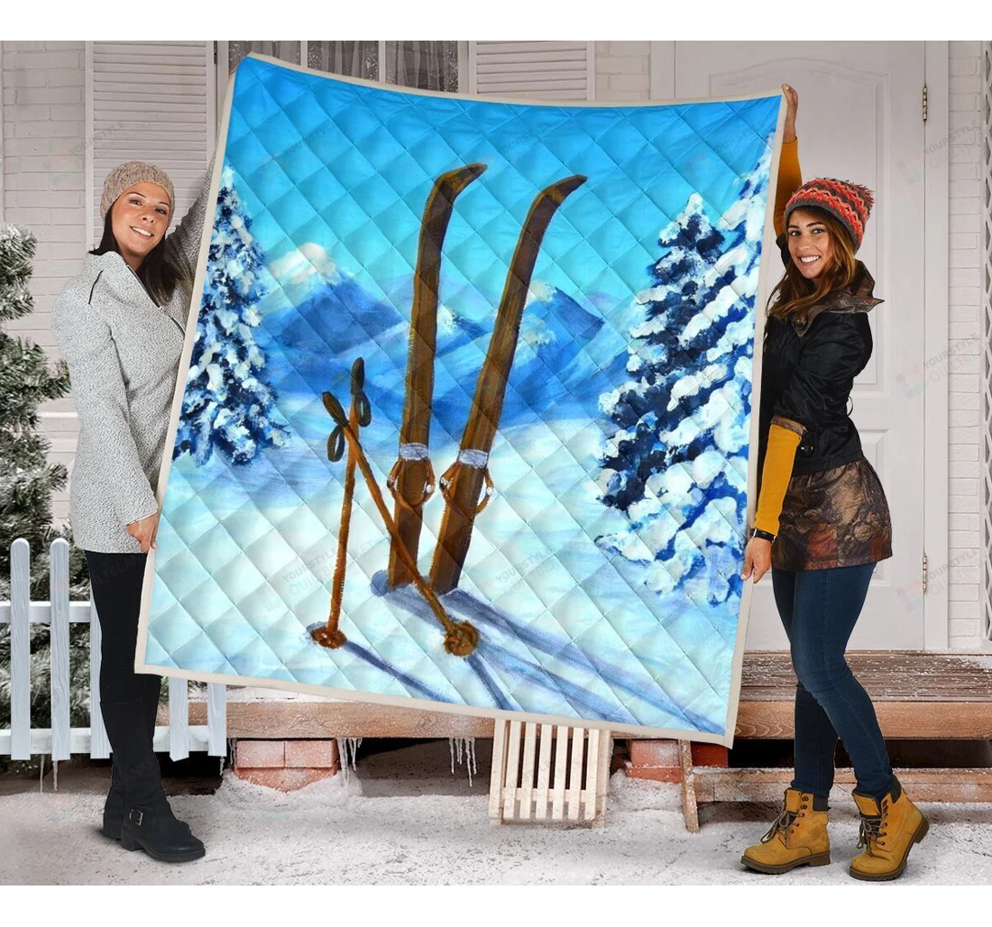 Throw Blanket, Quilt - Skiing Sherpa Fleece