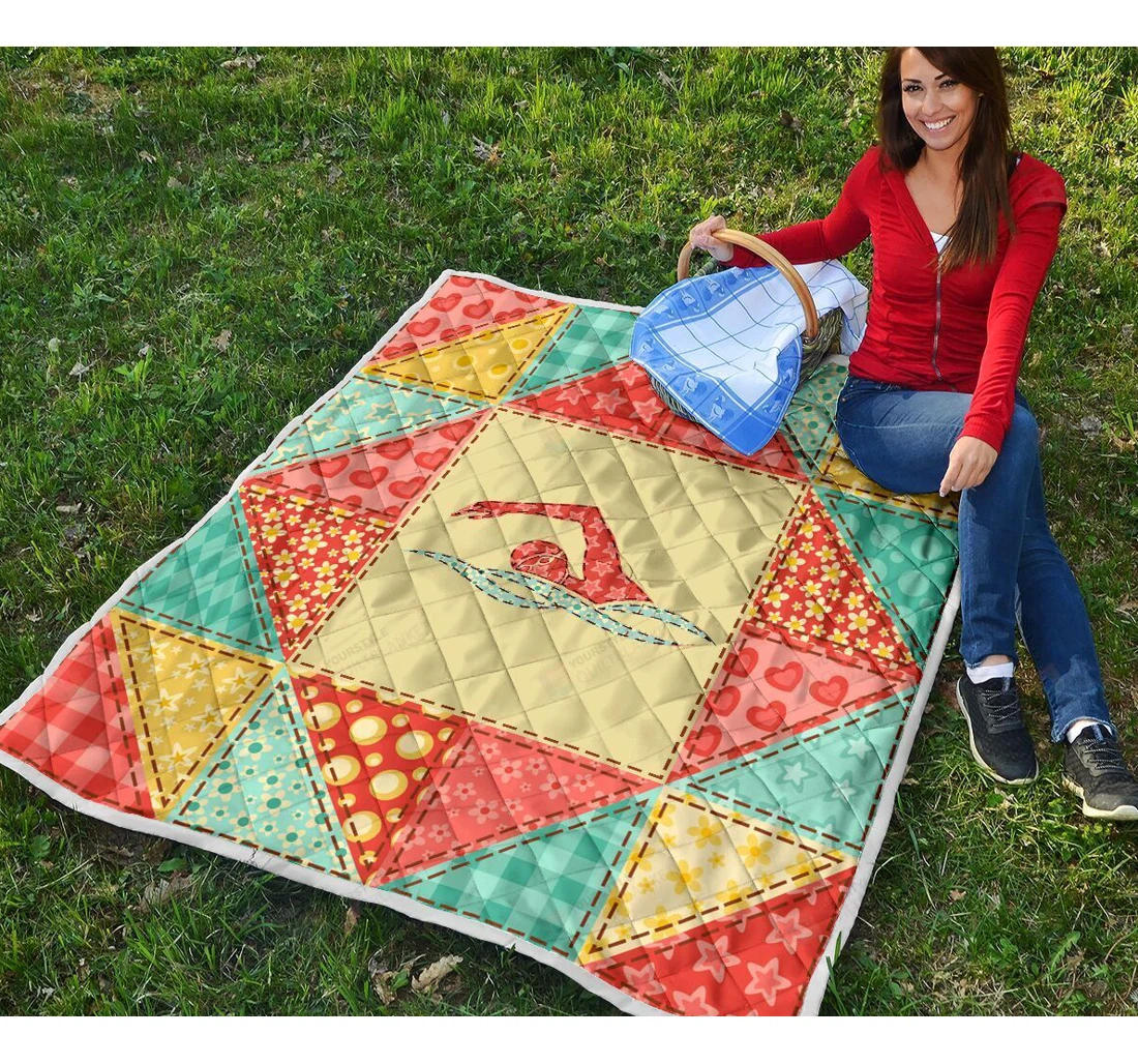 Throw Blanket, Quilt - Swimming Flower Pattern Sherpa Fleece