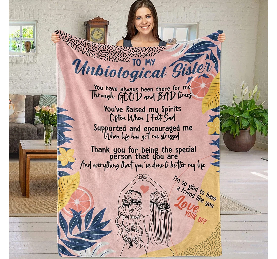 Throw Blanket, Quilt - Personalized Bestie Unbiological Sister Custom Name Thank You Being The Special Person That You Are Girl Together Heart Hand Sign Gifts Sherpa Fleece