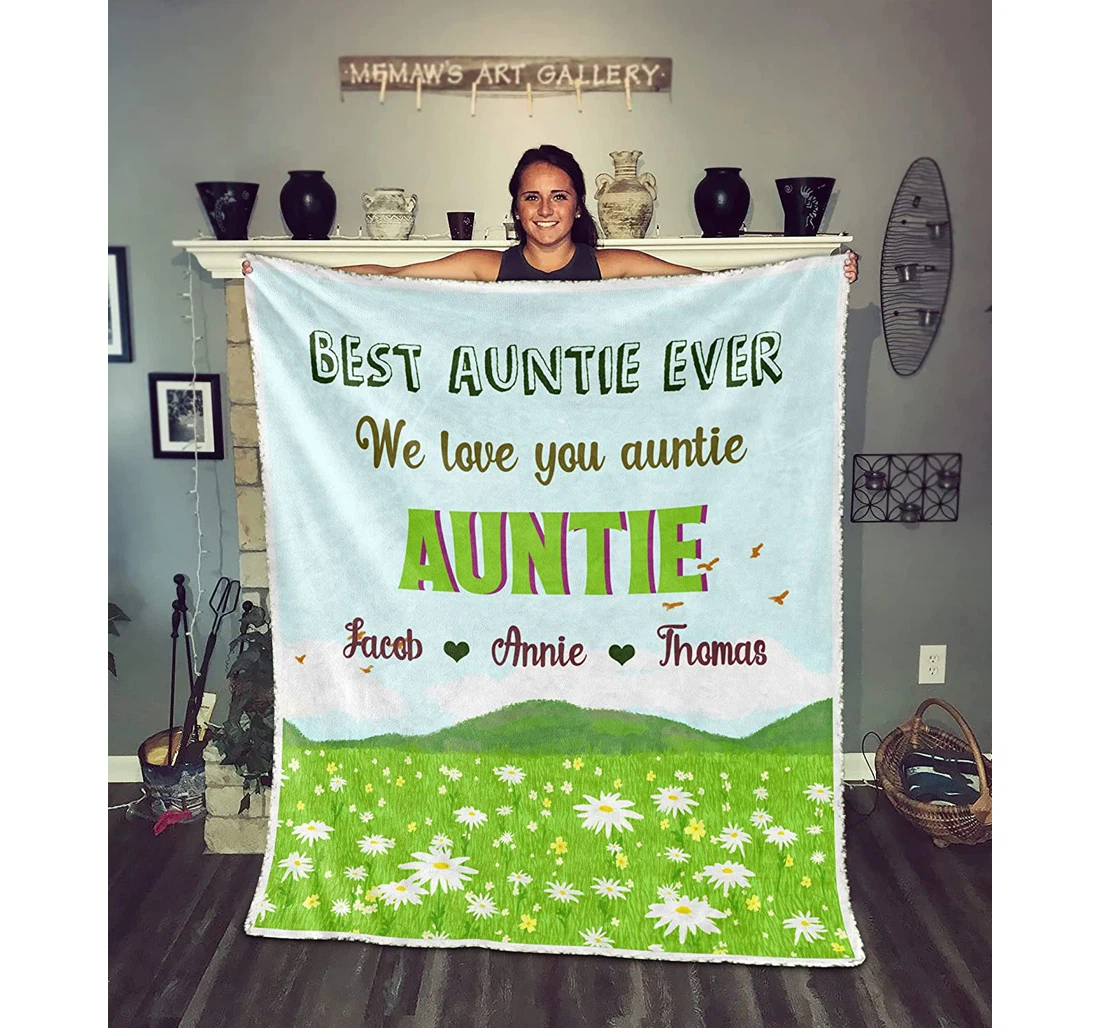 Throw Blanket, Quilt - Personalized Auntie From Nephew Niece Custom Kids Name Women Daisy Flower Lovers Funny Gifts Halloween Sherpa Fleece