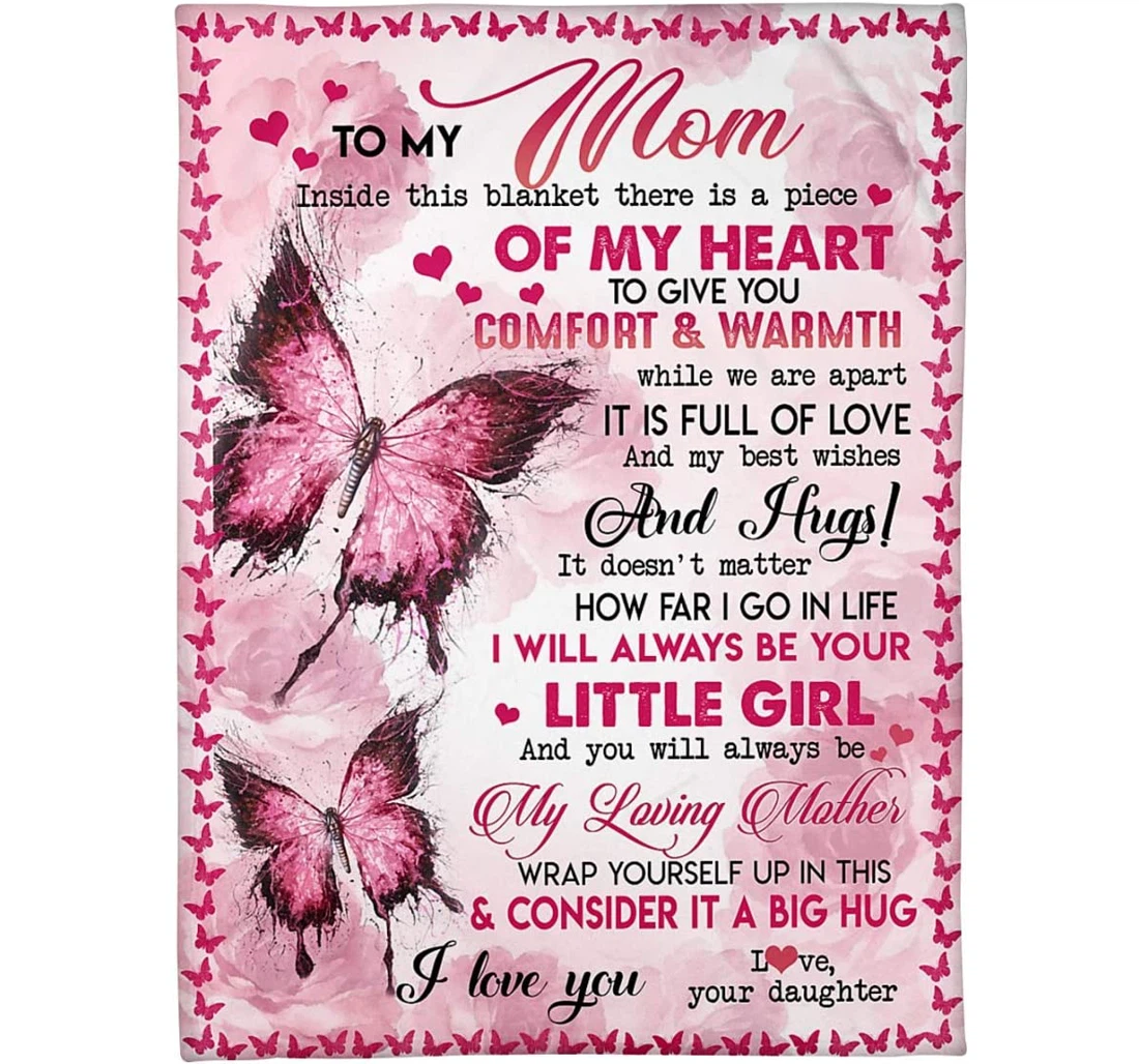 Throw Blanket, Quilt - Personalized Family To My Mom From Daughter Customized Pink Print Butterfly Bedroom Gifts Mom Sherpa Fleece