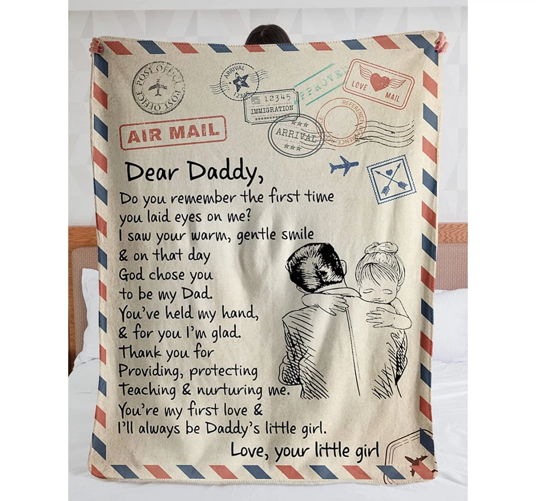 Throw Blanket, Quilt - Personalized Air Mail Letter To Daddy From A Little Girl Gifts Father Sherpa Fleece