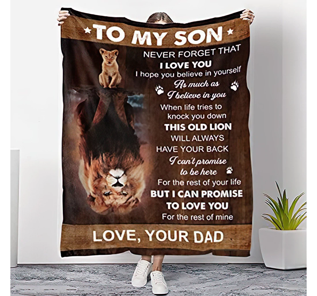 Throw Blanket, Quilt - Always Have Your Back This Old Lion Gift Son From Dad Lion Sherpa Fleece