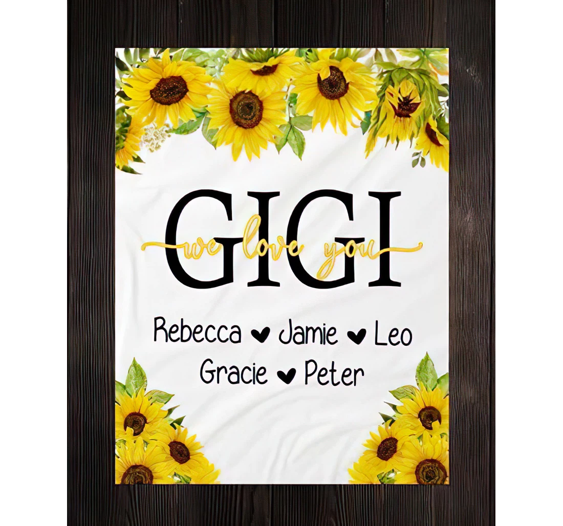 Throw Blanket, Quilt - Personalized Family To My Grandma From Grandkid Custom Name Beautiful Sunflower White We Love You Gigi Bedding Gifts Sherpa Fleece