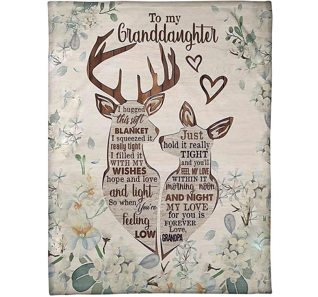 Throw Blanket, Quilt - Personalized To My Granddaughter From Grandma Custom Name I Filled It With My Wishes Grandmother And Baby Deer Flower Background Gifts Sherpa Fleece