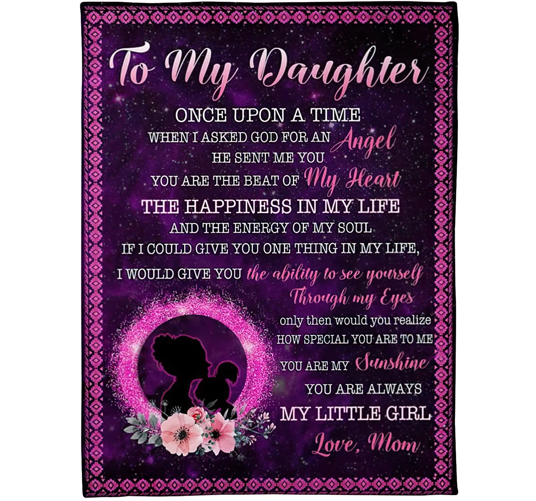 Throw Blanket, Quilt - Personalized To My Daughter From Mom Custom Name You Are The Happiness In My Life Quotes Mother And Baby In Flower Wreath Night Sky Art Gifts Sherpa Fleece