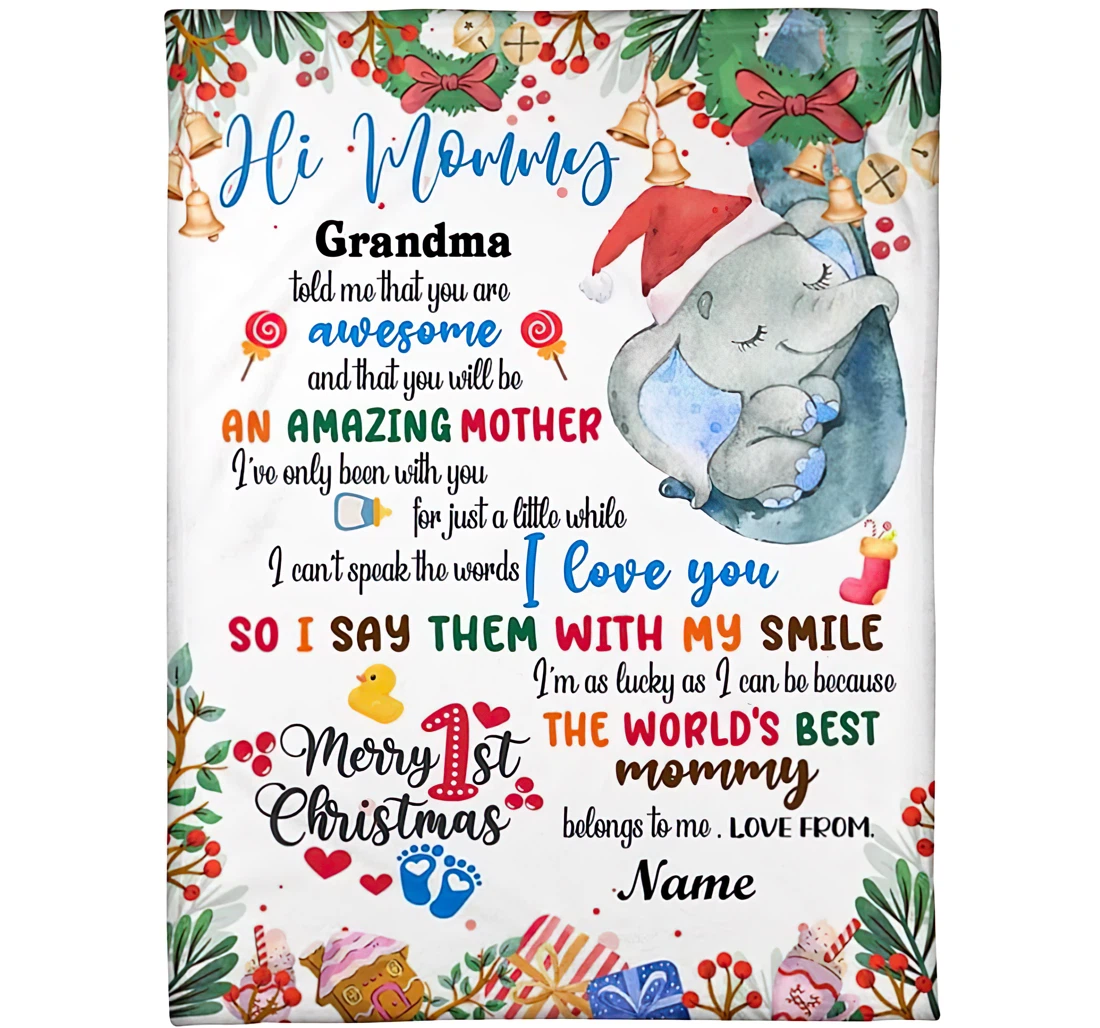 Throw Blanket, Quilt - Personalized To My Mommy Elephant From Daughter And Son Customized Cute Baby Elephant Premium Family Bedroom Gifts Sherpa Fleece