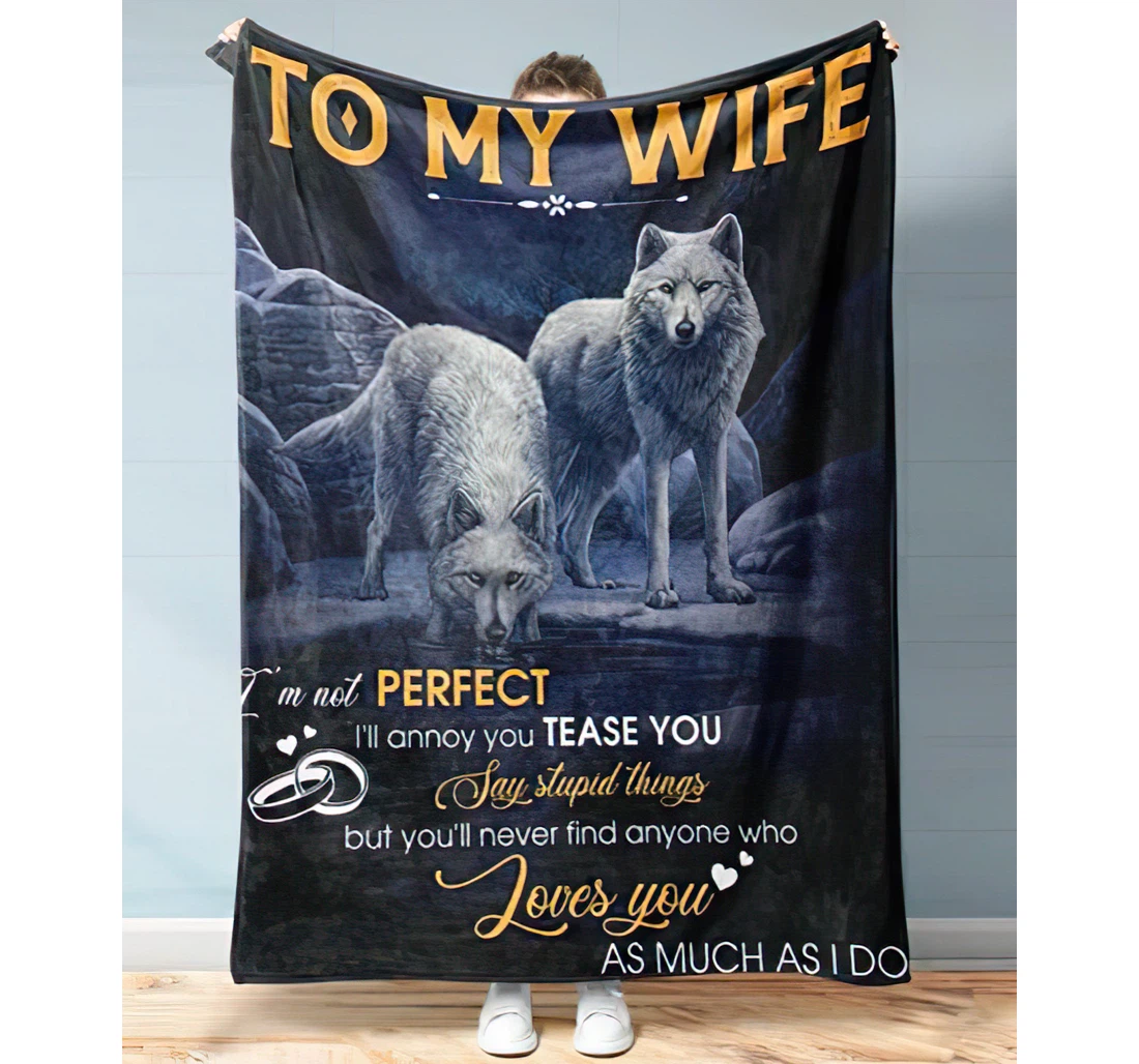 Throw Blanket, Quilt - Personalized Couple Wolf Premium To My Wife From Husband Customized Print Couple Wolf Together Gifts Valentine Sherpa Fleece