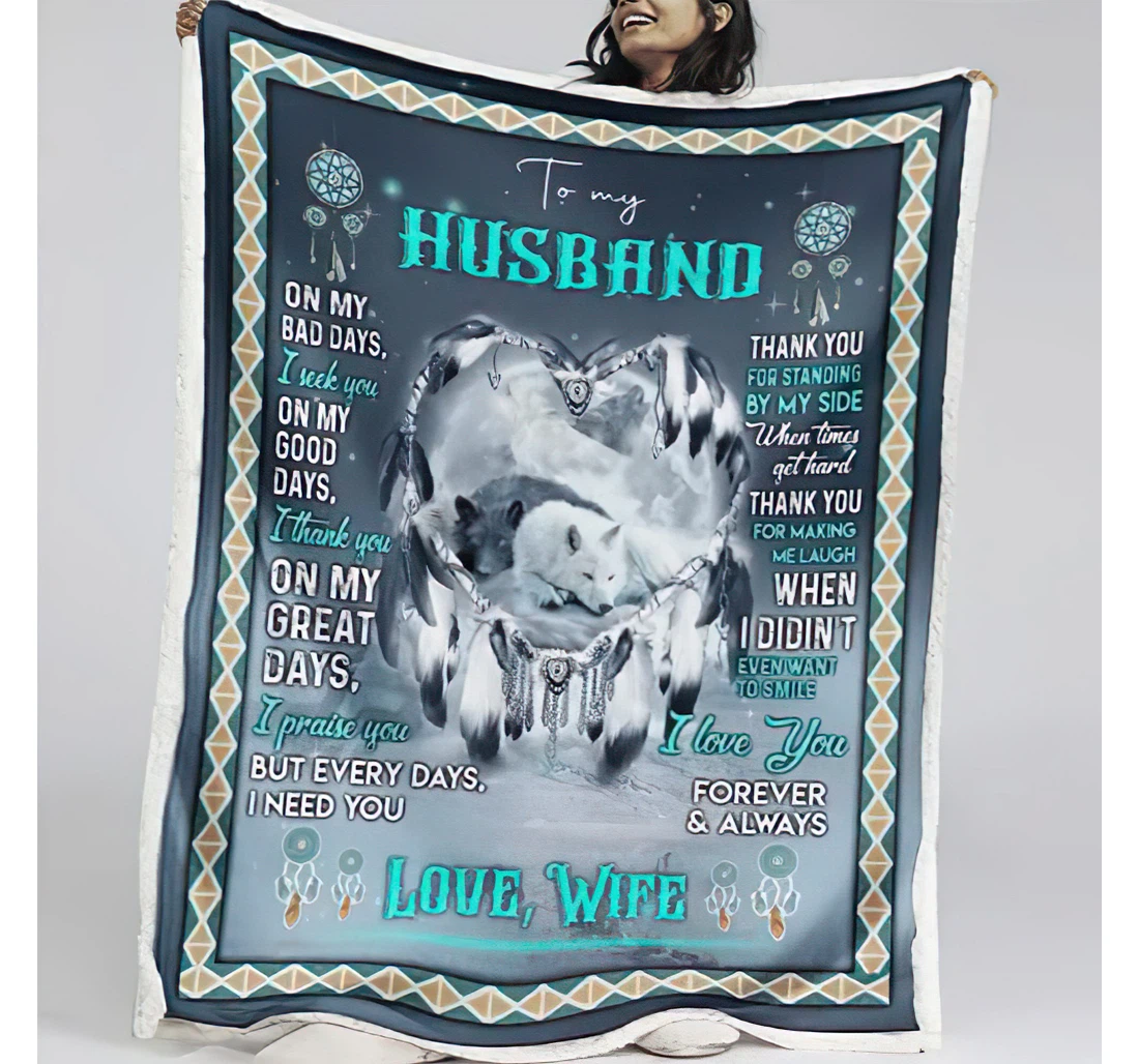 Throw Blanket, Quilt - Personalized To My Husband From Wife Custom Name Thank You Standing By My Side Wolf Couple Together In The Winter Bedding Gifts Xmas Sherpa Fleece