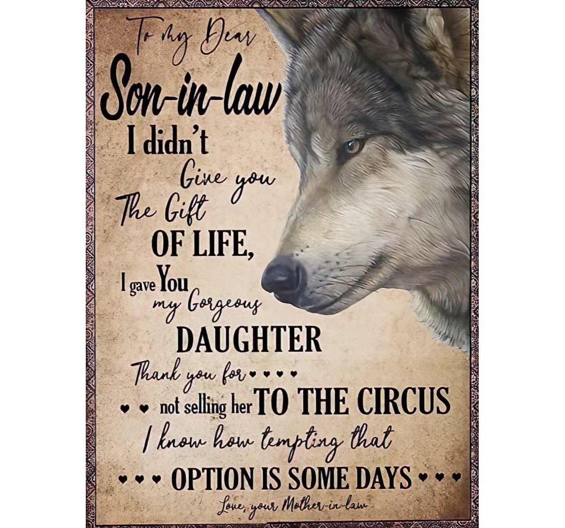 Throw Blanket, Quilt - Personalized To My Son In Law Wolf From Mother In Law Customized Grey Wolf Baby Art Bedroom Gifts Sherpa Fleece