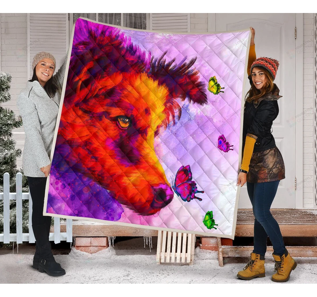 Throw Blanket, Quilt - Watercolor Border Collie Pattern Sherpa Fleece