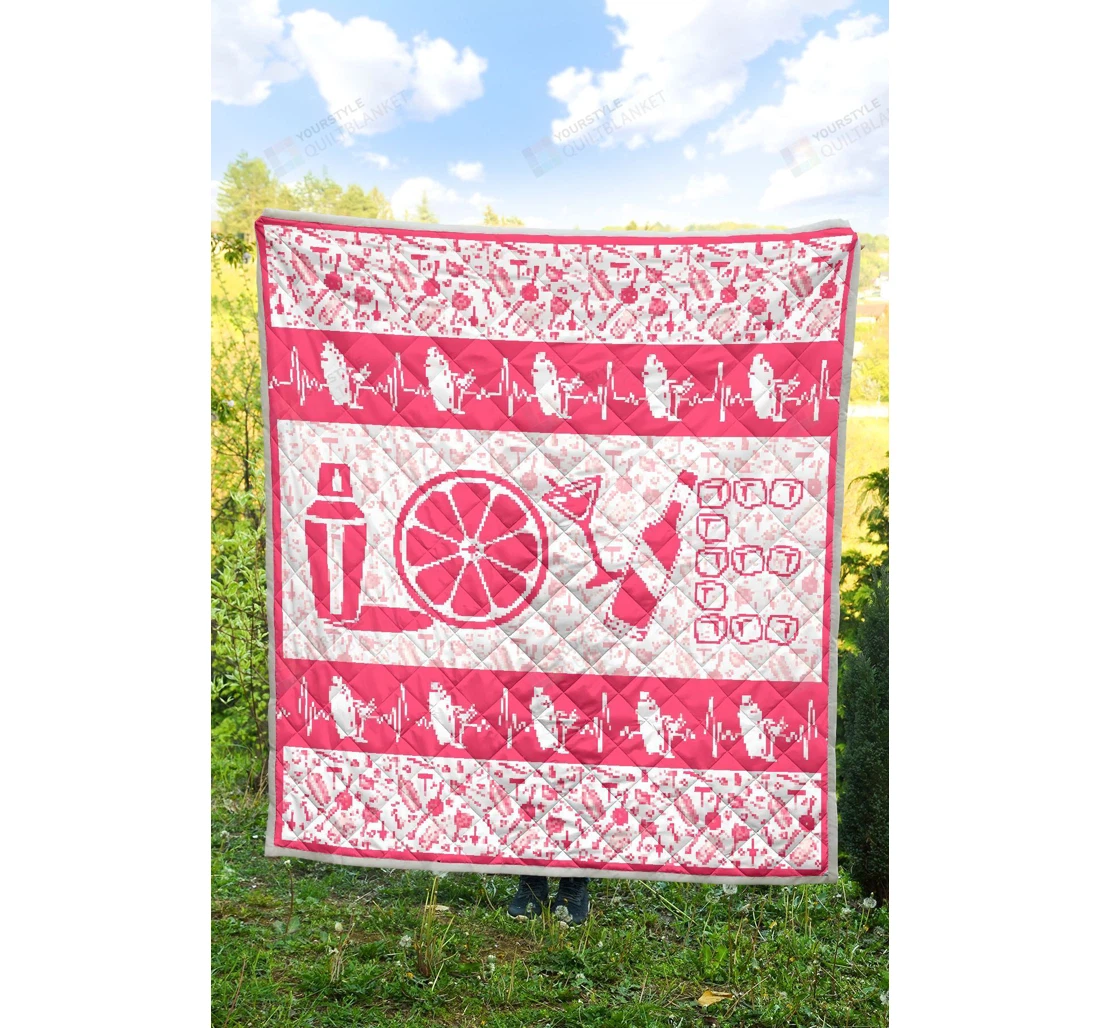 Throw Blanket, Quilt - Bartender Love Pink Sherpa Fleece