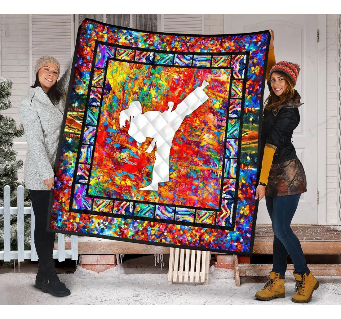 Throw Blanket, Quilt - Taekwondo Colorful Background Pattern Sherpa Fleece