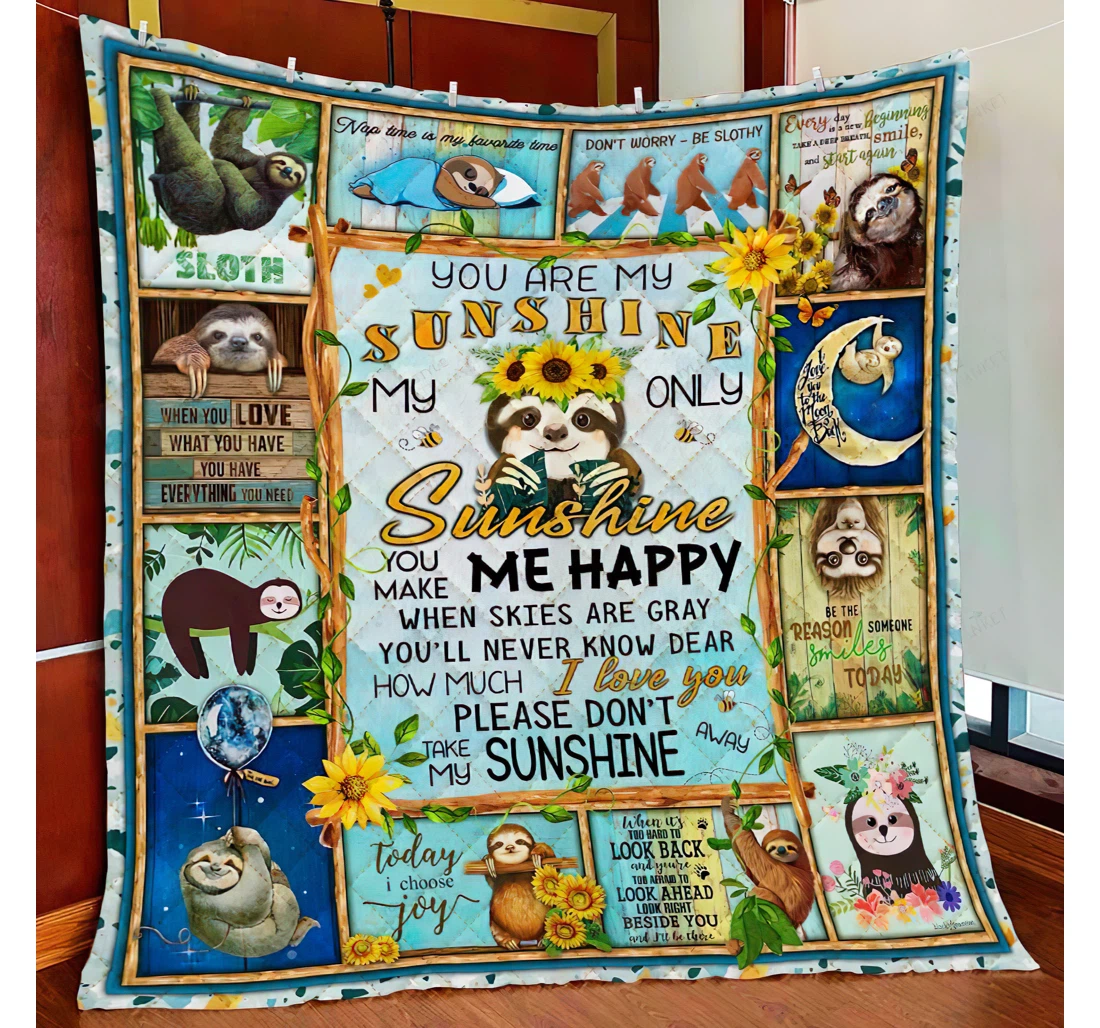 Throw Blanket, Quilt - Sloth You Are My Sunshine Sherpa Fleece