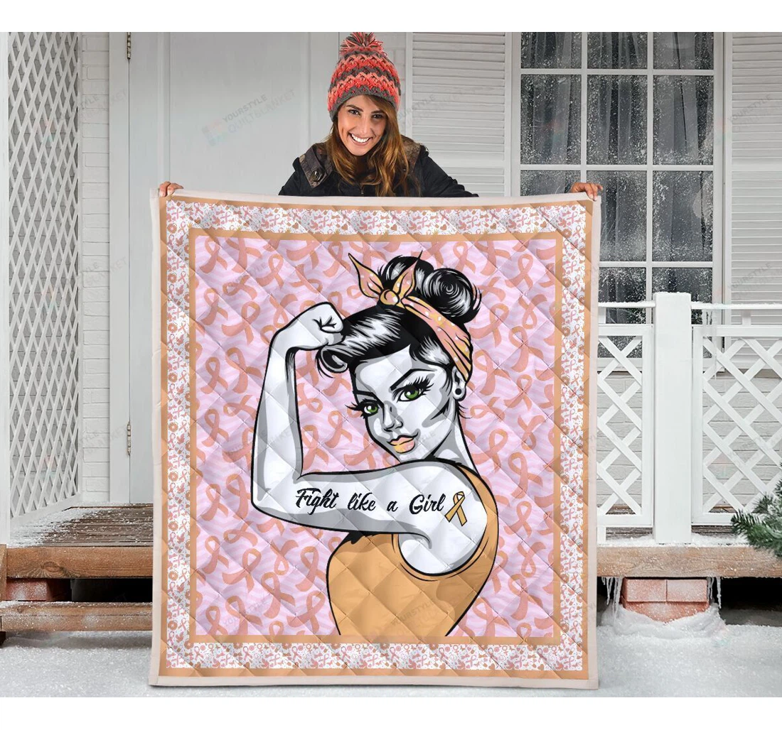 Throw Blanket, Quilt - Peach Uterine Cancer Girl Sherpa Fleece