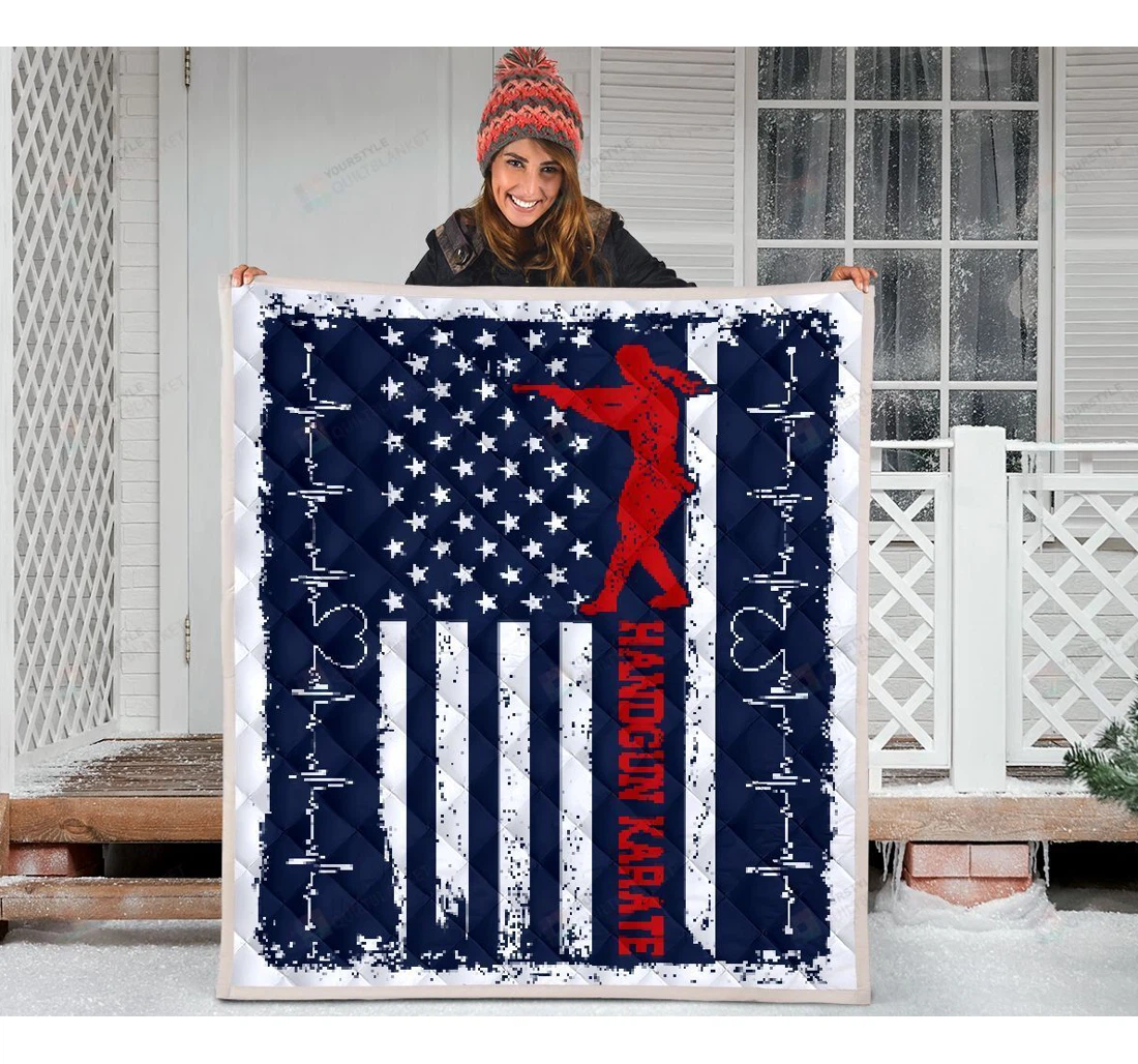 Throw Blanket, Quilt - Handgun Karate America Flag Sherpa Fleece
