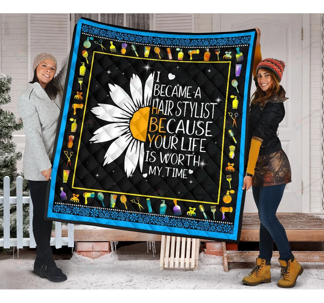 Throw Blanket, Quilt - Daisy I Became A Hairstylist Sherpa Fleece