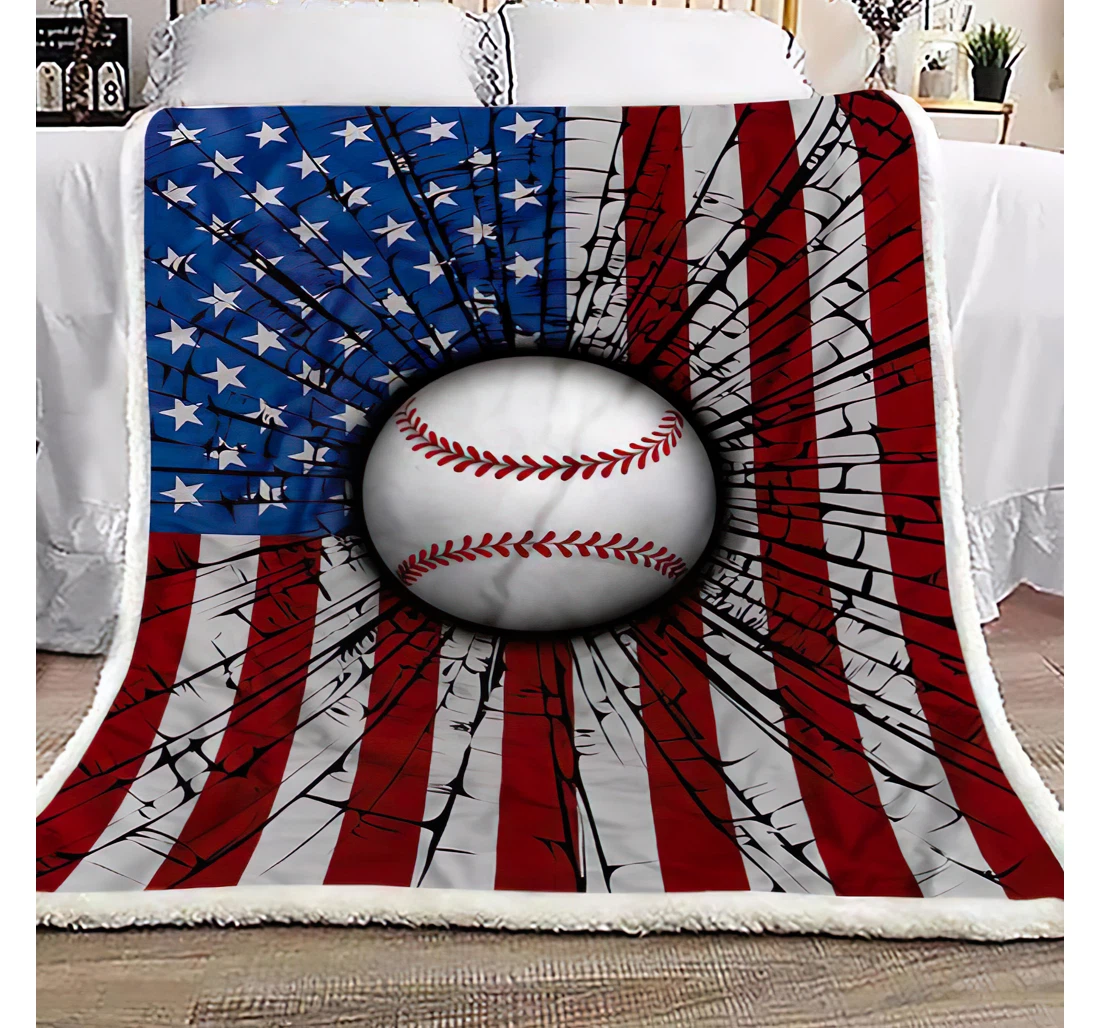 Throw Blanket, Quilt - American Baseball Sherpa Fleece