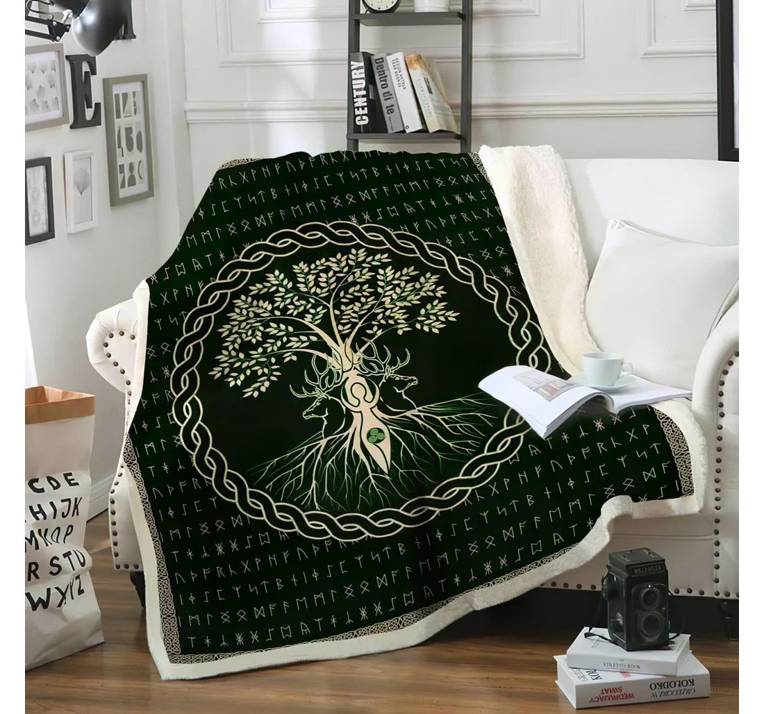 Throw Blanket, Quilt - Tree Viking Sherpa Fleece