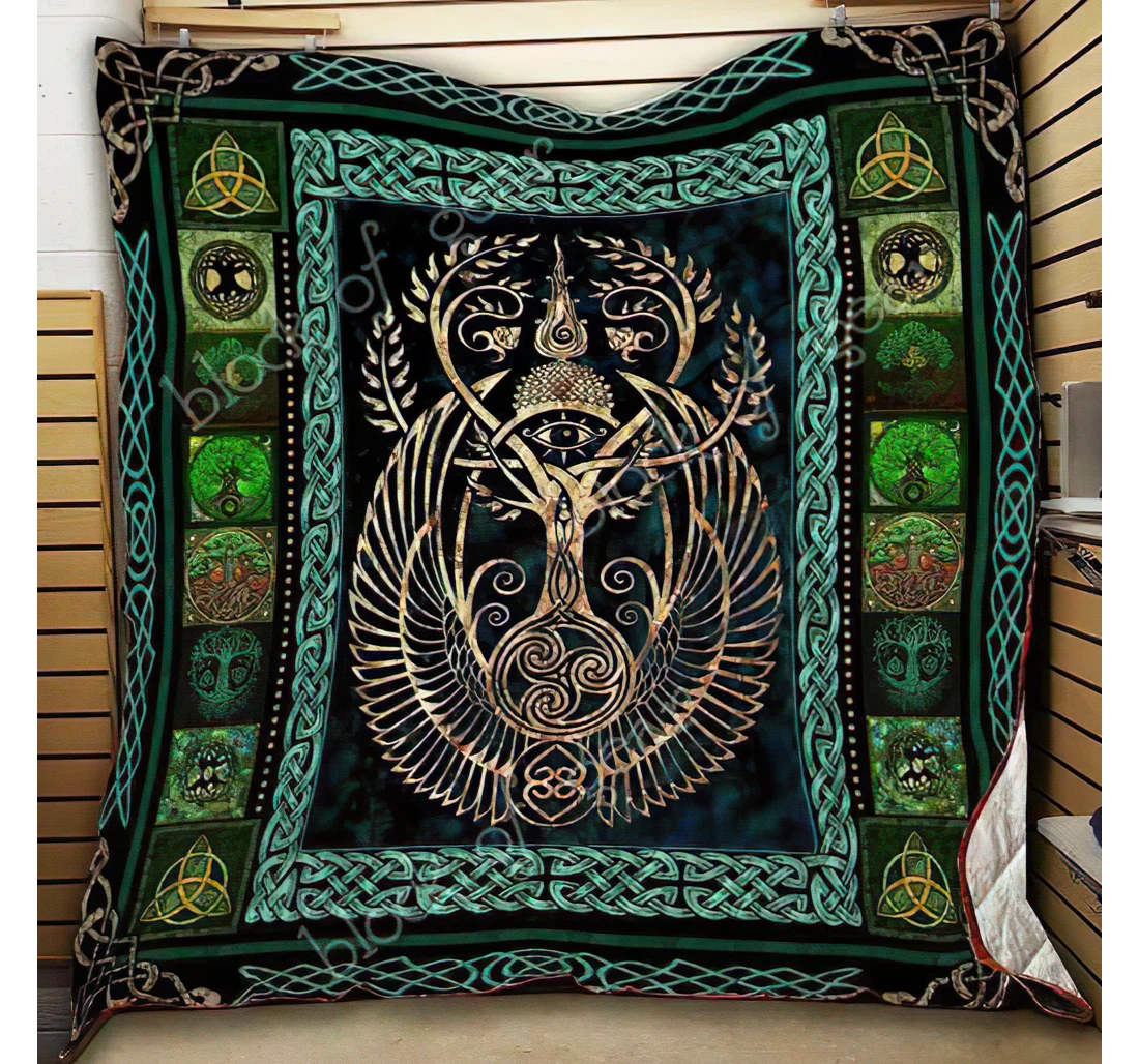 Throw Blanket, Quilt - Tree Of Life Viking Sherpa Fleece