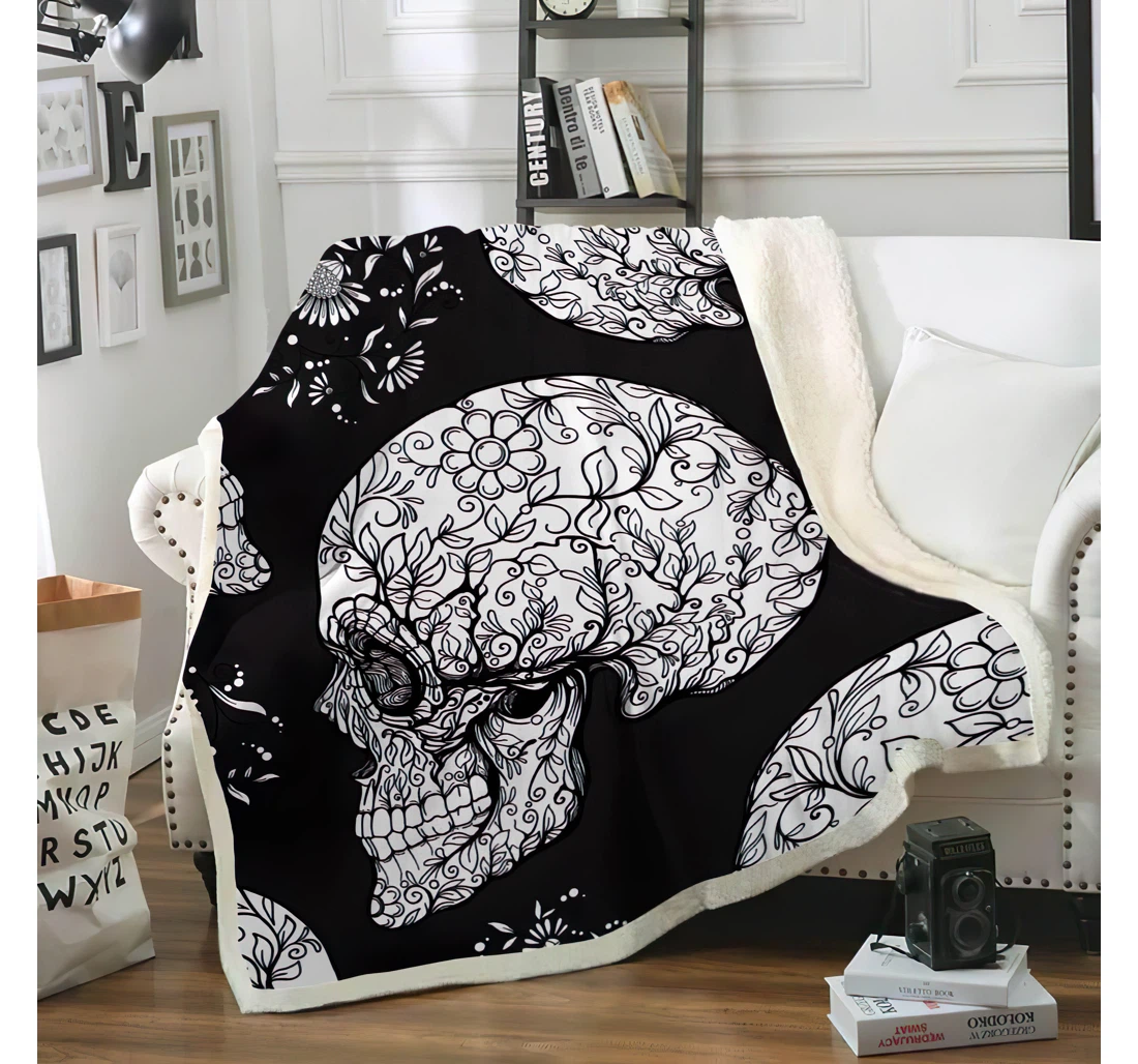 Throw Blanket, Quilt - Sugar Skull Sherpa Fleece