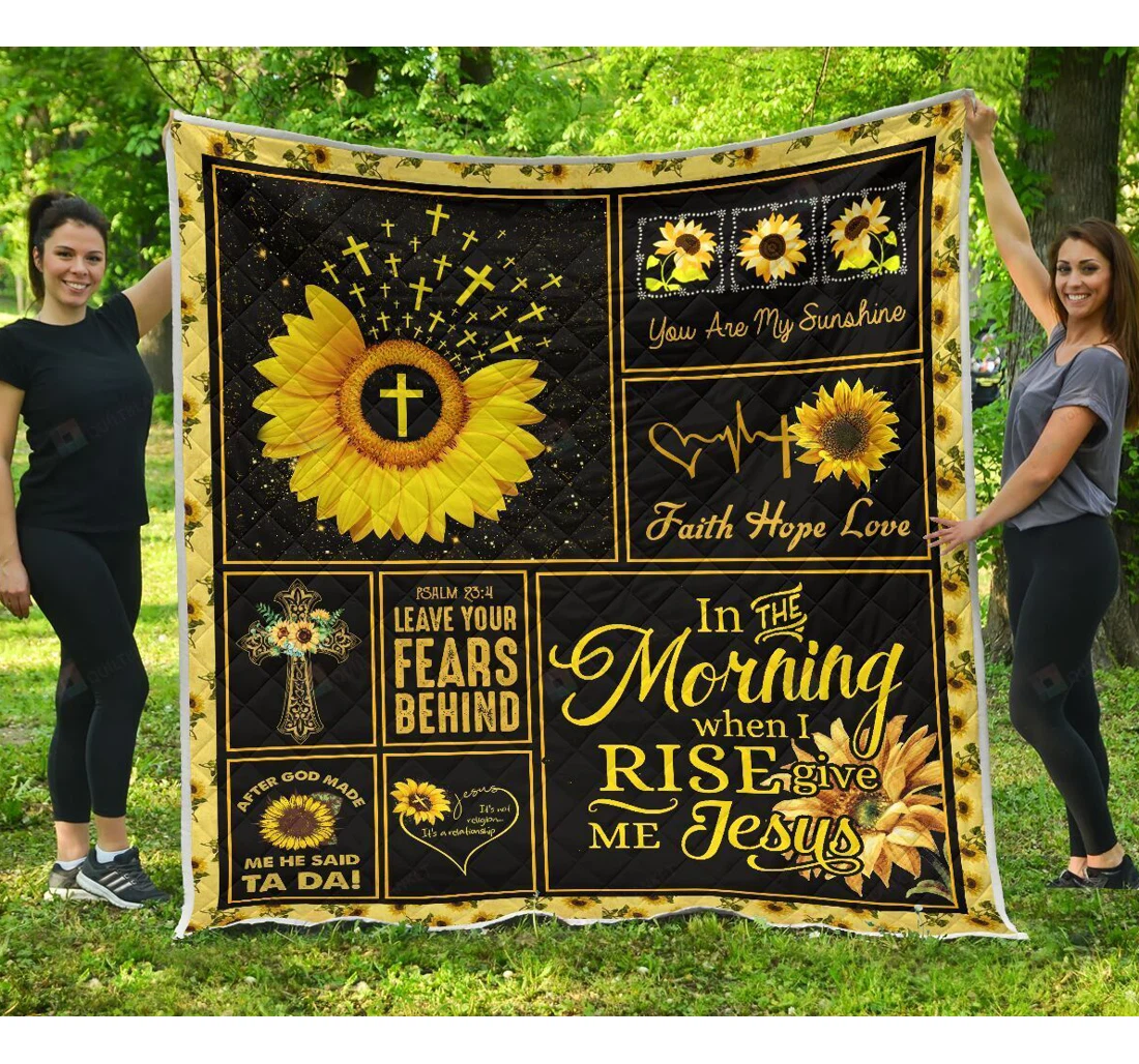 Throw Blanket, Quilt - Sunflower And Jesus Great Gifts Sherpa Fleece