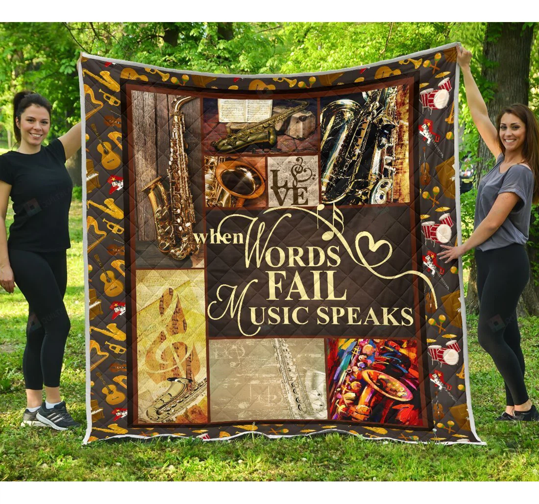 Throw Blanket, Quilt - Saxophone Music Speaks Sherpa Fleece