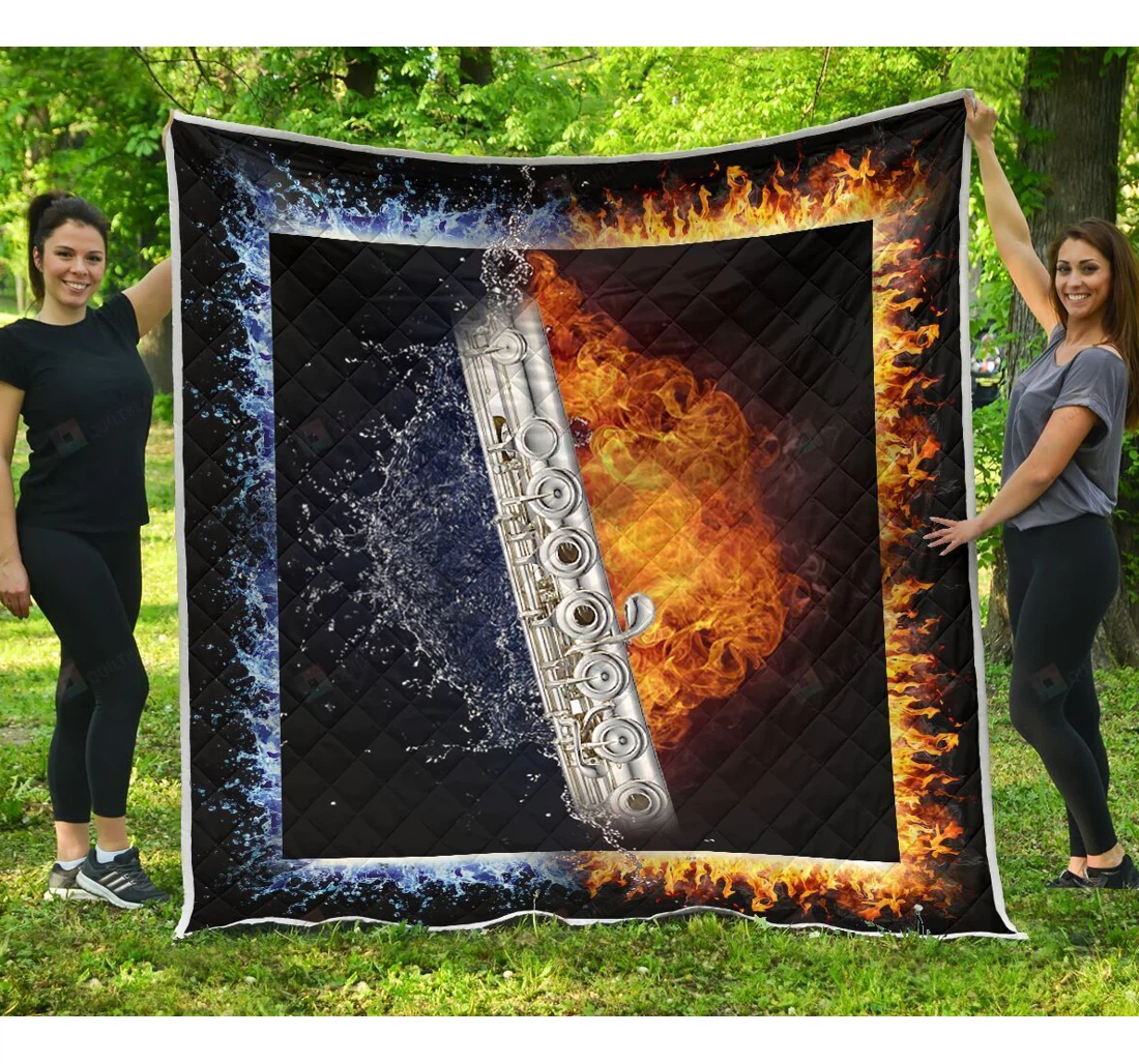 Throw Blanket, Quilt - Flute Water And Fire Background Sherpa Fleece