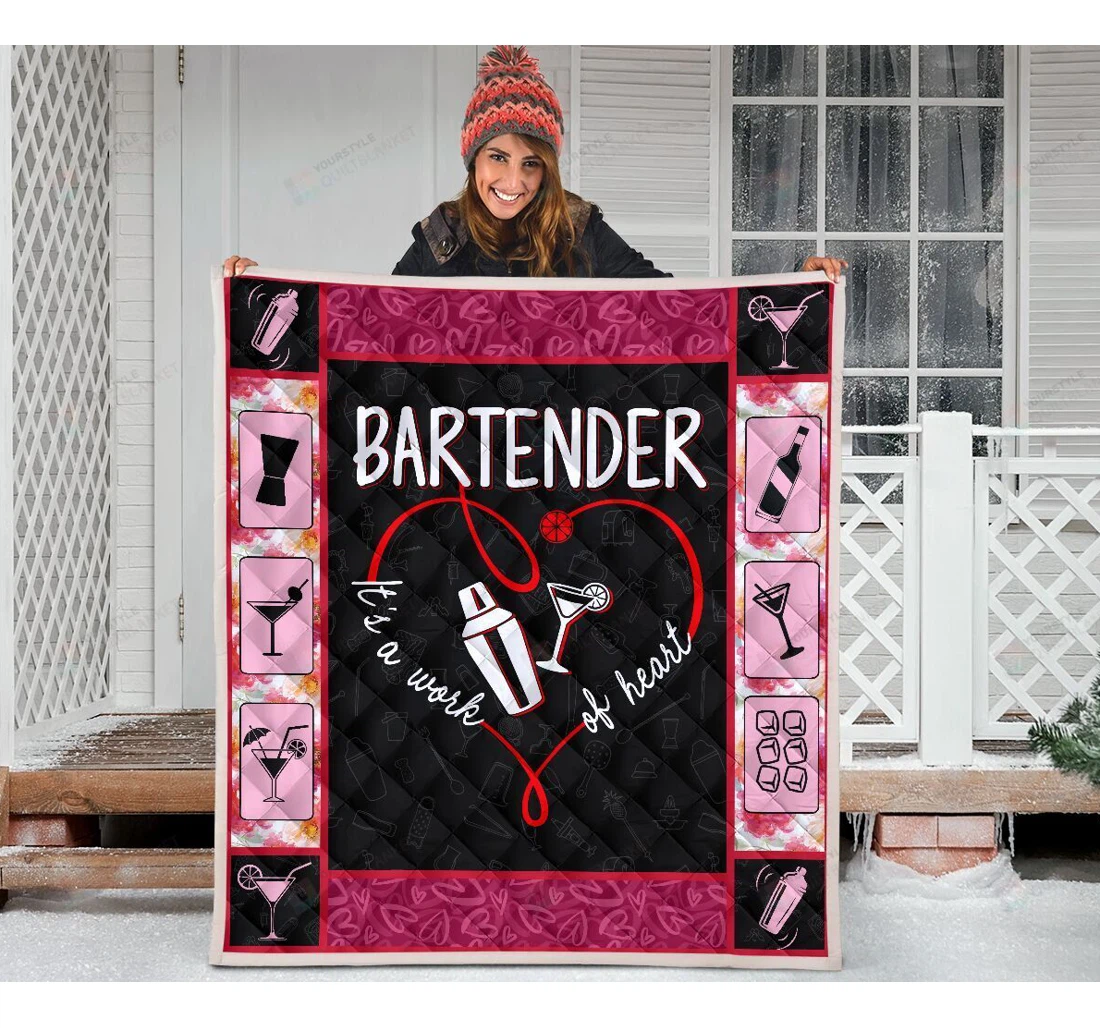 Throw Blanket, Quilt - Bartender It's A Work Of Heart Sherpa Fleece