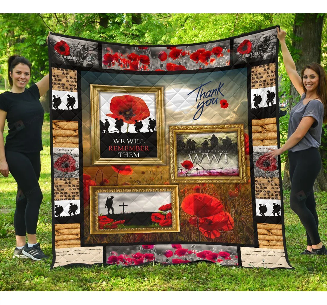 Throw Blanket, Quilt - Let We Forget Red Poppy Wwi Symbol Sherpa Fleece