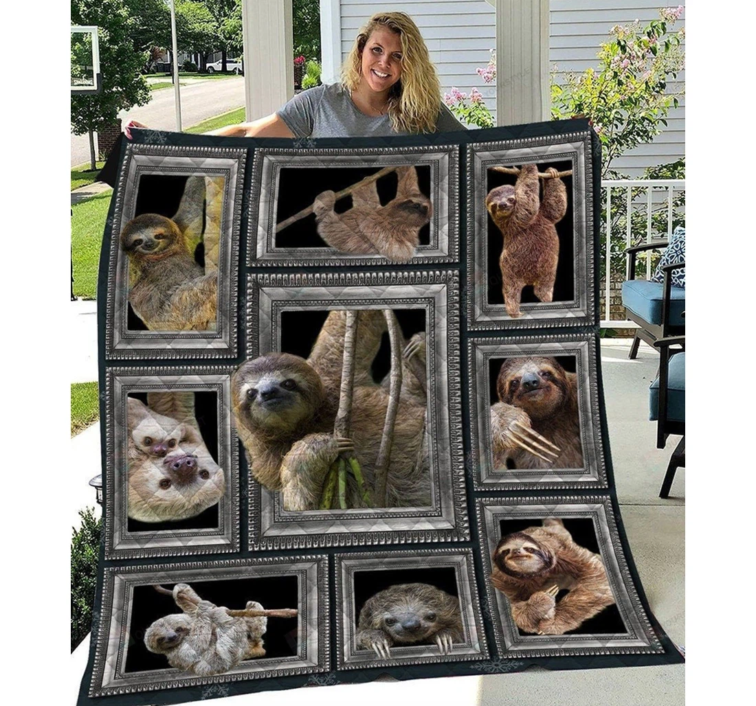 Throw Blanket, Quilt - Sloths Sherpa Fleece