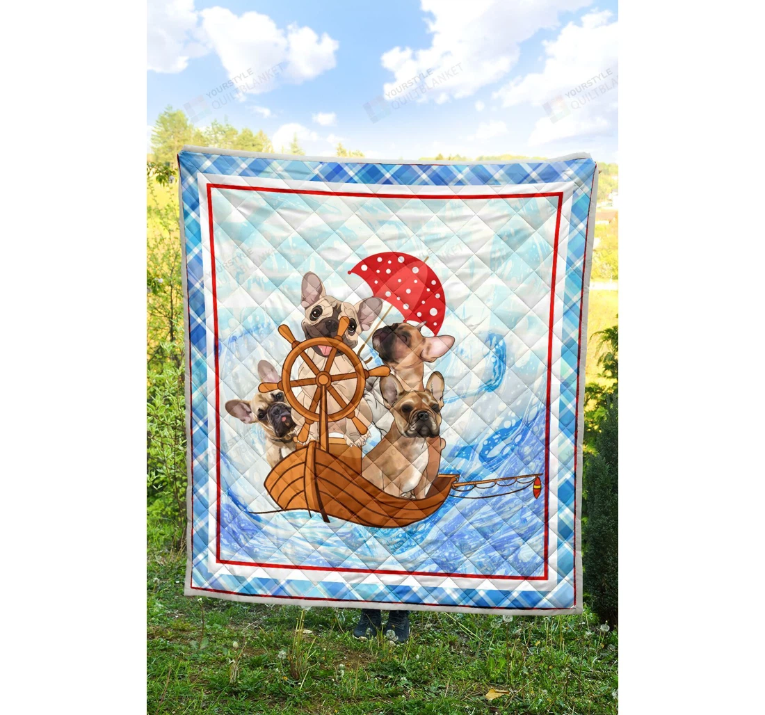 Throw Blanket, Quilt - Frenchie Floating By The Boat Artwork Sherpa Fleece