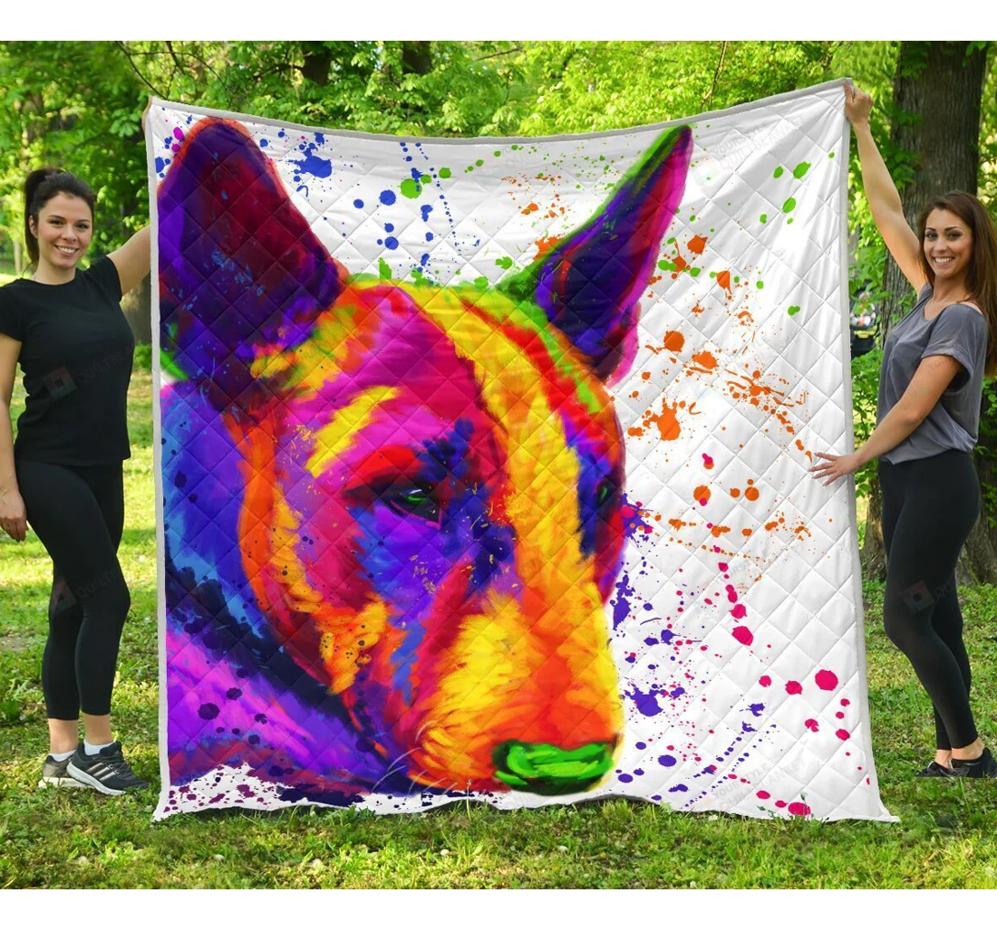 Throw Blanket, Quilt - Bull Terrier Water Color On Face Dog Sherpa Fleece