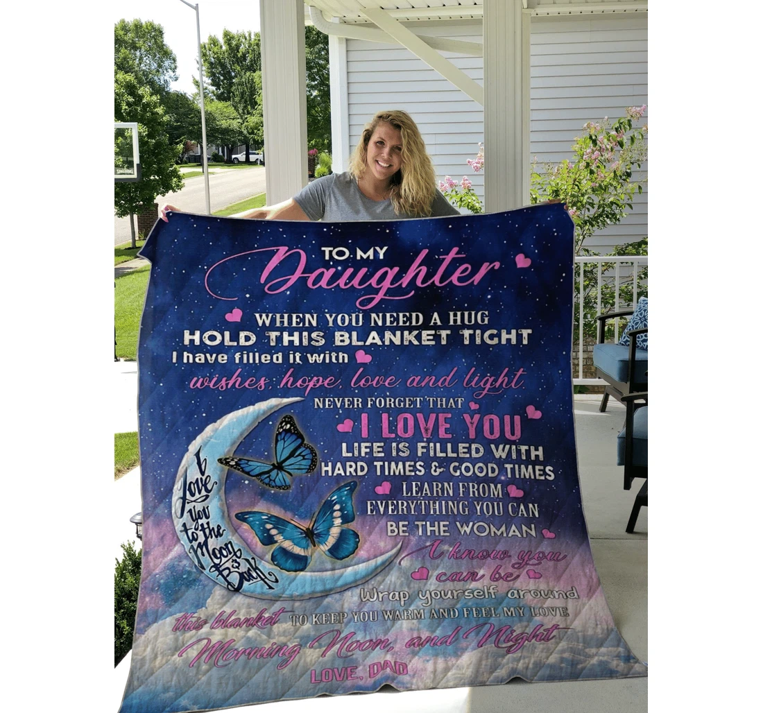 Throw Blanket, Quilt - To My Daughter From Dad Sherpa Fleece