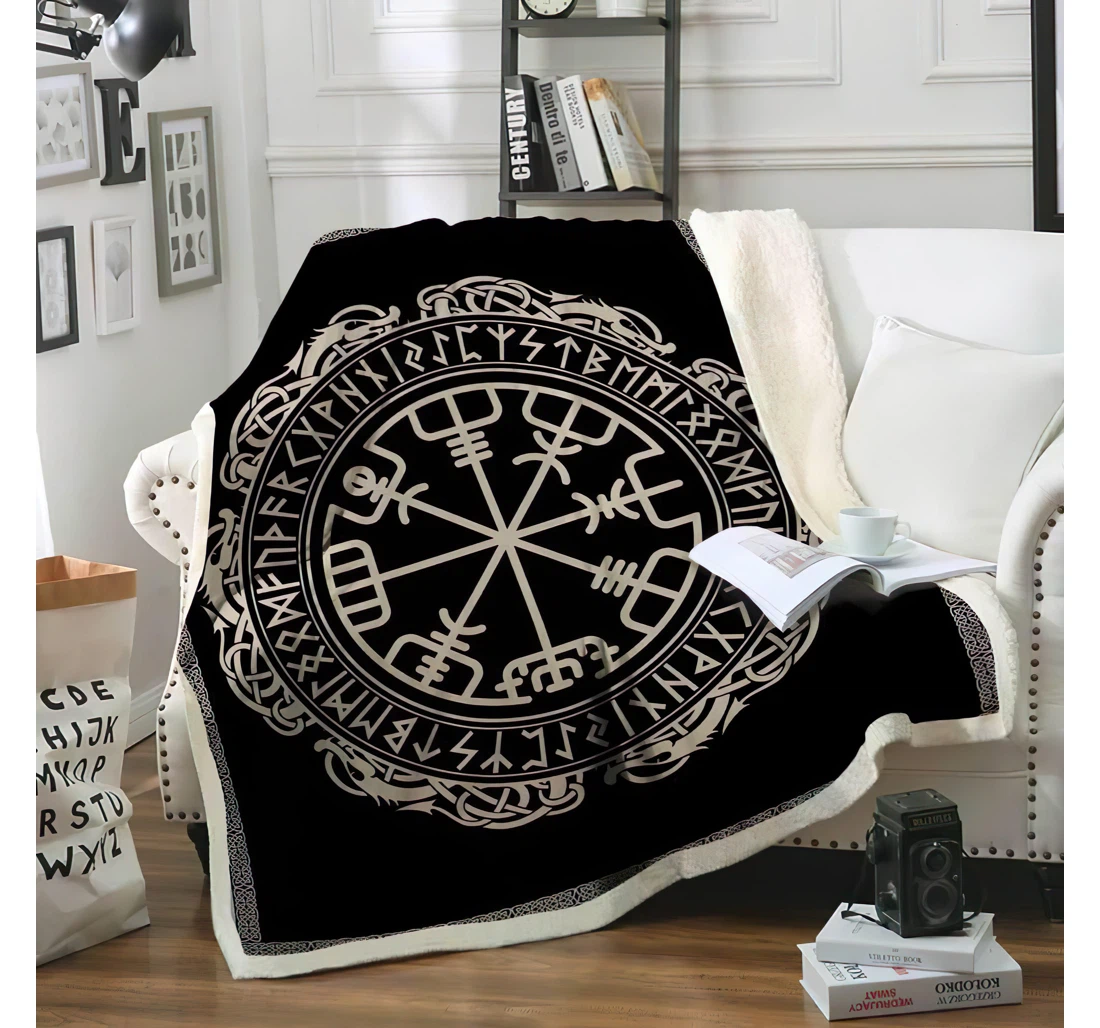 Throw Blanket, Quilt - The Vegvisir Symbol Viking Sherpa Fleece