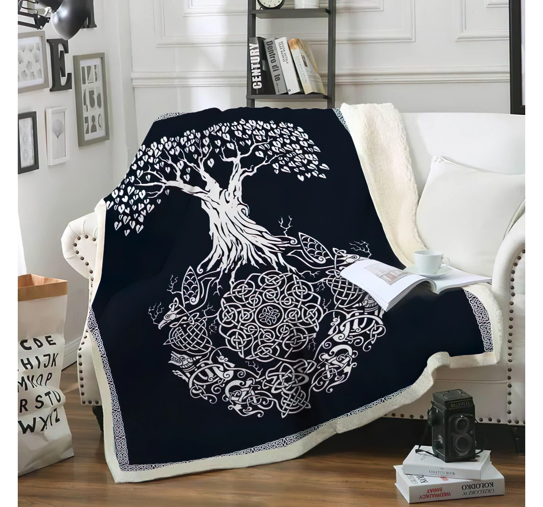 Throw Blanket, Quilt - Tree Of Life Viking Sherpa Fleece