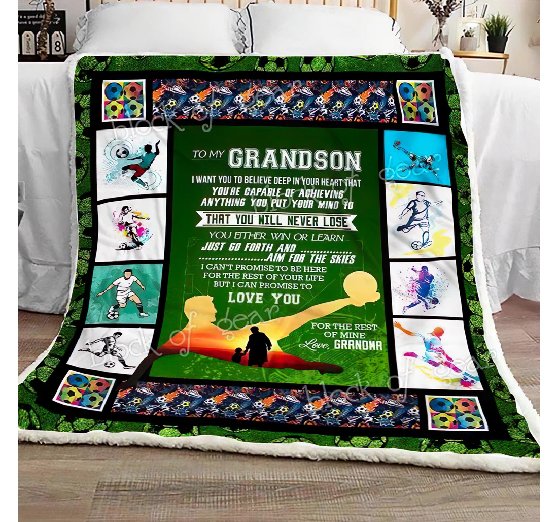 Throw Blanket, Quilt - To My Grandson Soccer Sherpa Fleece