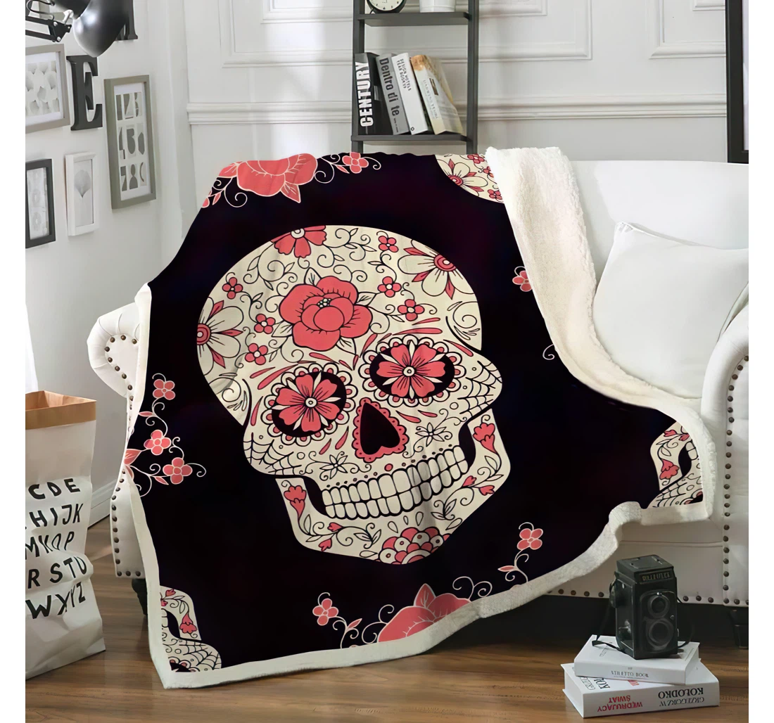 Throw Blanket, Quilt - Sugar Skull Sherpa Fleece