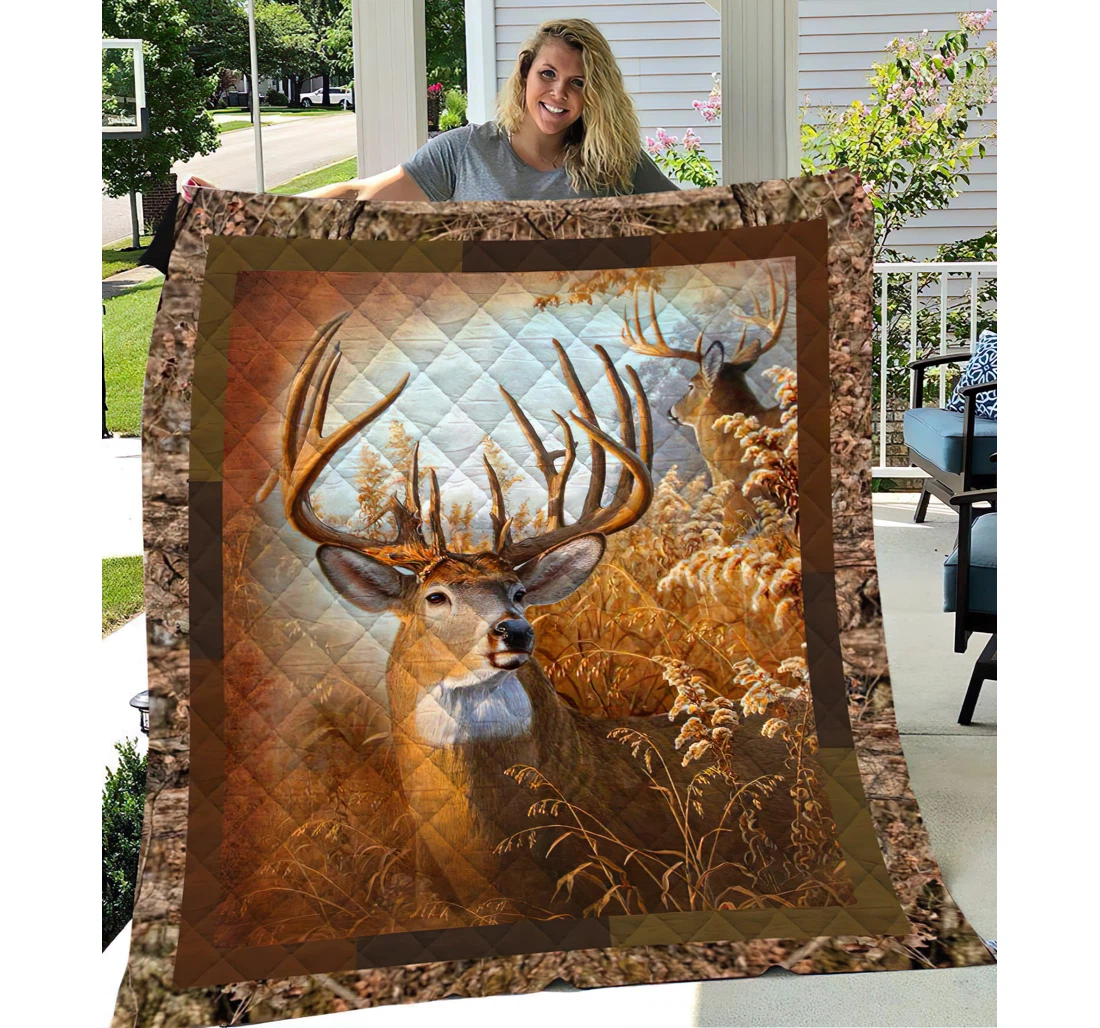 Throw Blanket, Quilt - Deer Hunting Sherpa Fleece