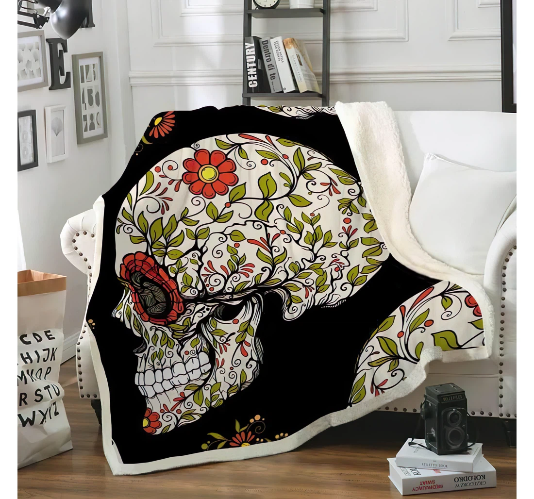 Throw Blanket, Quilt - Sugar Skull Sherpa Fleece