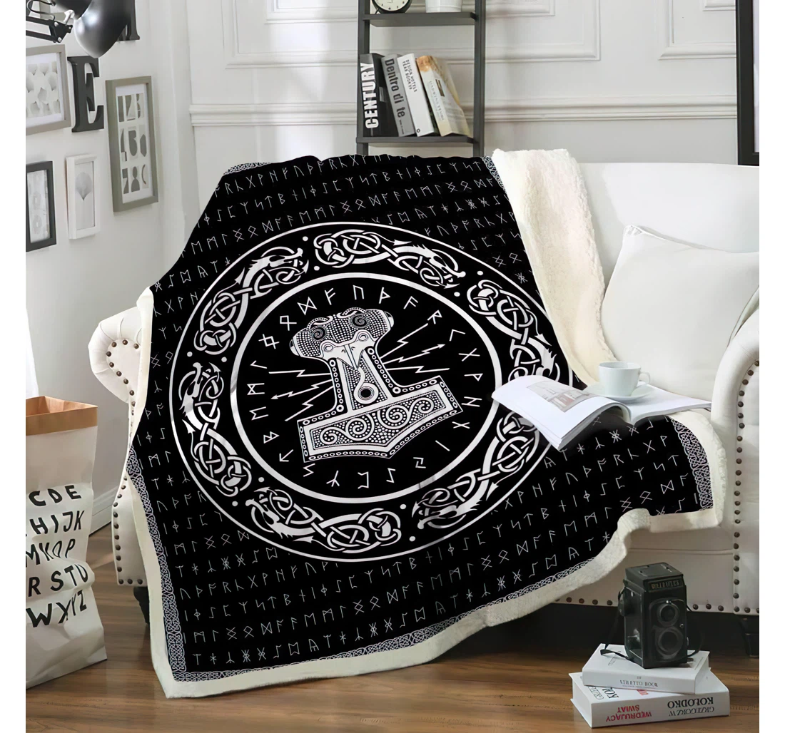 Throw Blanket, Quilt - Thor Hammer Mjolnir Viking Sherpa Fleece