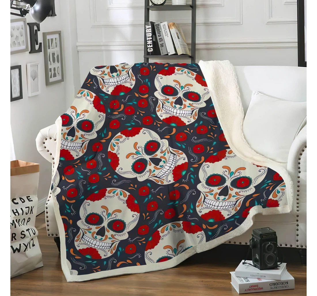 Throw Blanket, Quilt - Sugar Skull Sherpa Fleece